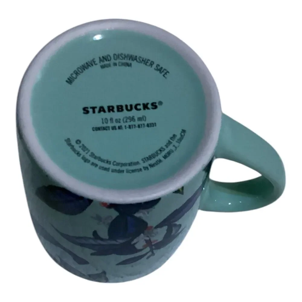 Starbucks 10oz Mug 2021 Mint Green Ceramic Coffee Cup Leaf Plant Design
